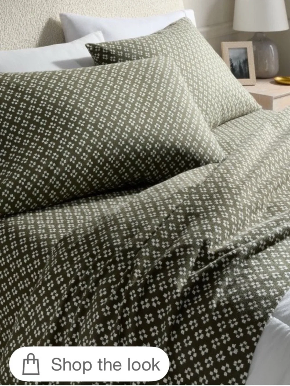 Threshold  King Green Geo 100% Cotton Flannel 4 -Piece Sheet Set